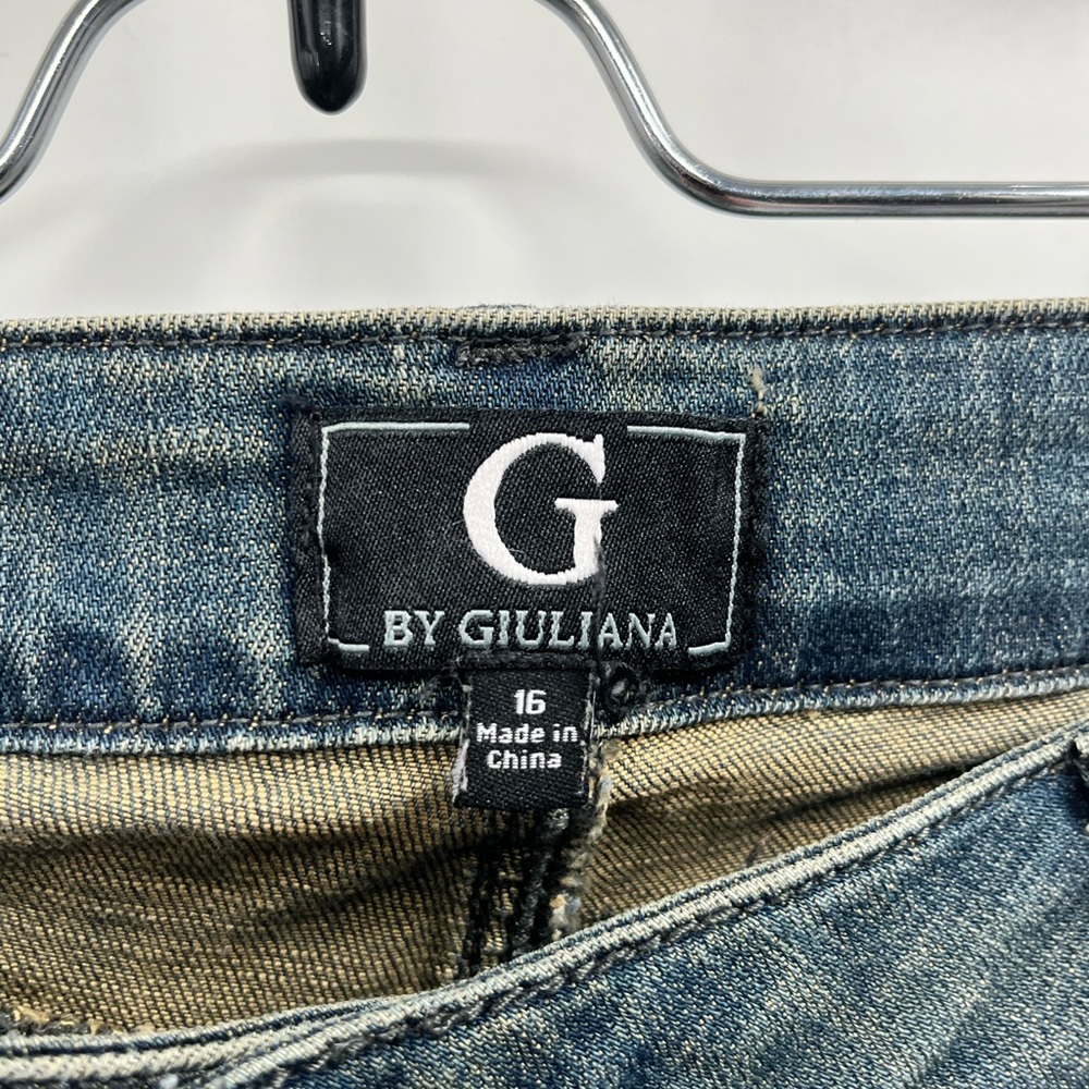 Womens G by Giuliana Distressed Dark Wash Striaght Leg Denim Jeans Size 16 - Picture 2 of 11
